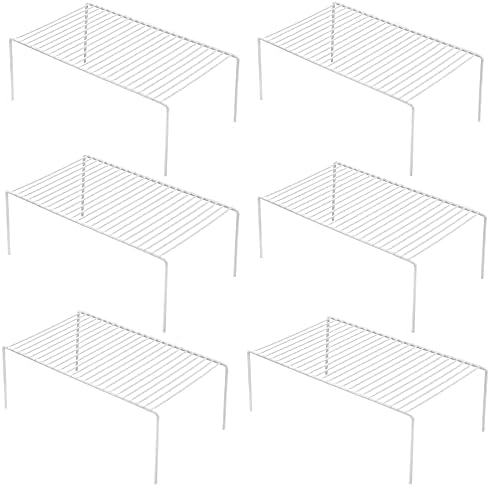 iPEGTOP Set of 6 Large (15.7 x 9.4 Inch) Kitchen Cabinet Organizer Shelf, Wire Freezer Storage Shelves Rack, Rustproof Steel Metal Shelf Riser for Dish Plates Pantry Cupboard Organization, White by iPEGTOP
