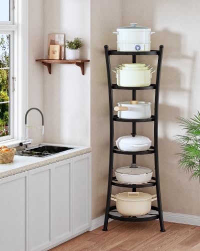 CHOEZON 6-Tier Freestanding Pot Rack, 100 Lbs Capacity Cookware Storage Stand, Sturdy Pan Holder Tower with Anti-Tip Feet, Large Storage Rack with Metal Frame, for Kitchen Dining Room, Black TPR25BB - Image 3