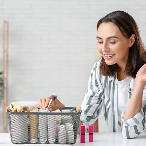 Ziliny 4 Pcs Mesh Wire Baskets for Organizing, Medium, Dark Gray | Metal Pantry Organizers with Wooden Handles, Storage Steel Bin, Kitchen Baskets for Fruit Potato Onion Snacks Bath Cabinet - Image 7