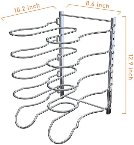 CAXXA Heavy Duty Pan Rack, Pot Lid Rack, Kitchen Cabinet Pantry Cookware Organizer Rack Holder with 5 Adjustable Dividers, Chrome - Image 2
