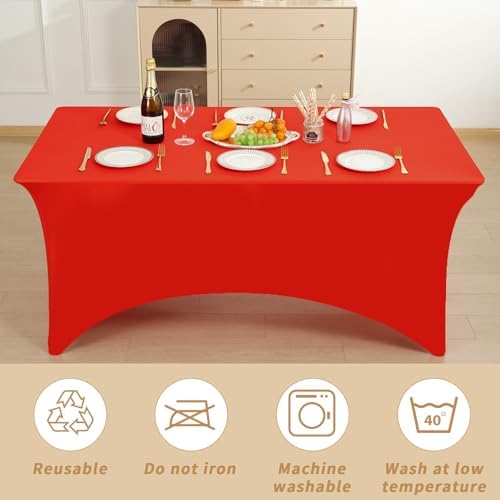 Fixwal 3 Pack 6FT Red Tablecloth Rectangle Spandex Fitted Table Cover - Image 5