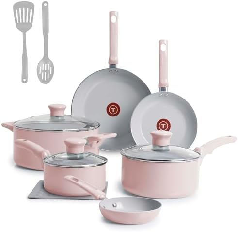 T-Fal Refresh Ceramic Nonstick Pots and Pans Set, 12-Piece, Dusty Rose by T-falbrand
