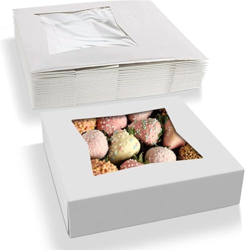 MT Products White Chocolate Covered Strawberry Boxes 10" x 10" x 2.5" - Pastry Bakery Boxes (Pack of 200) - Made in the USA by MTProducts