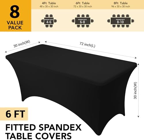 8-Pack Premium Black Spandex Tablecloths for 6ft Rectangle Tables - Image 6