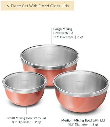 Caraway 6-Piece Stainless Steel Mixing Bowl Set with Glass Lids - Image 2