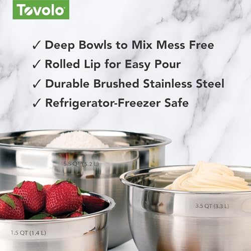 Tovolo Stainless Steel Mixing Bowls Set of 4 Small Medium Large XL Metal Bowl Set for Cooking Baking Prep, Dishwasher Safe Nesting Mixing Bowls Set, Freezer Storage and Mixer Safe Heavy Duty Bowls - Image 3