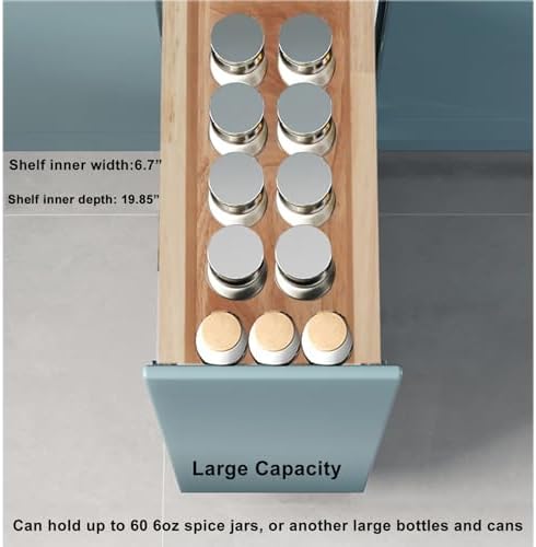 DINDON Pull Out Spice Rack Cabinet Organizer, (8" W x 21.9" D x 25.2" H) Multi-Use Soild Wood Pull Out Cabinet Organizer Slide Out Shelf Sliding Base Cabinet Storage Organization - Image 6