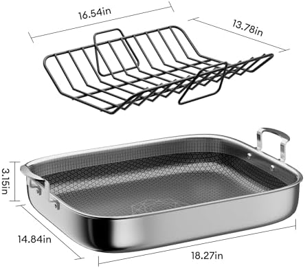 COOKER KING Hybrid Stainless Steel Nonstick Roasting Pan with Rack, 18x15" - Image 2