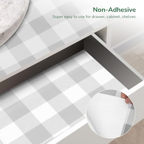 Grey Gingham Shelf Drawer Liners Non-Adhesive 11.8In x 10FT - Image 2