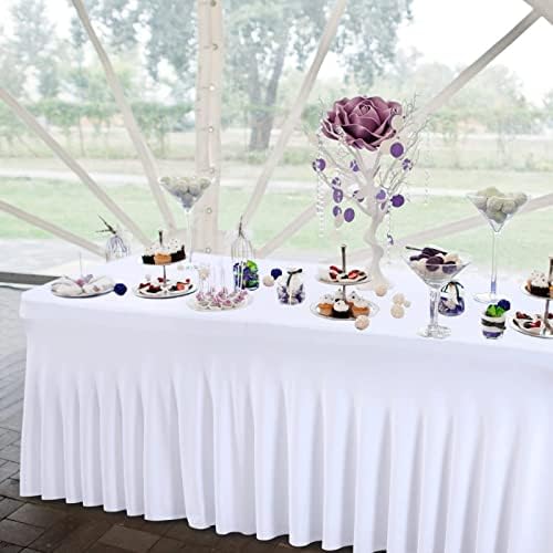 Polyester Tablecloth Trade Show Table Cover 4ft/5ft/6ft/8ft With Ruffle Table Skirt One-Piece For Rectangle Tables, Washable Spandex Table Protector For Party, Wedding, Cocktail, Banquet, Festival - Image 3