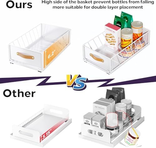 4Pack Pull out Cabinet Organizer,Heavy Duty Slide out Pantry Shelves Drawer Storage with Adhesive Nano Film,Sliding Mesh Basket with Handle for Kitchen, Bathroom, Home, 11.8W" X 15.7"D X 6.2"H,White - Image 4