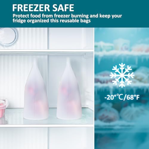 Extra Large Reusable Silicone Food Storage Bags 4 Pack, 0.8 Gallon/3000ml, 100% Silicone Stand-Up Wide-Open Zip-Lock Reusable Bags for Large Items, Microwave Freezer Oven Dishwasher Safe, Translucent - Image 4