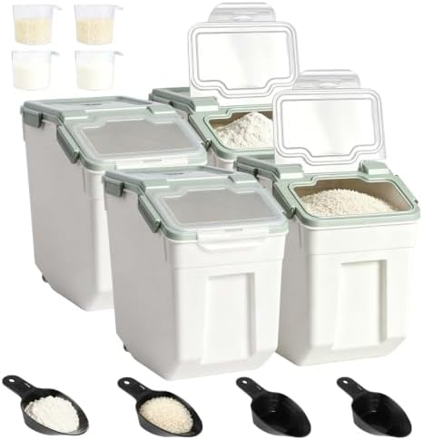 50 lb Large Food Grade Container for Rice Flour Sugar, Green, 4 Pack by PENCK