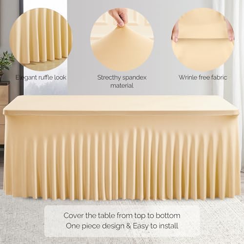 Wish Care 6 Pack Stretch Spandex Table Clothes for 8 Foot Rectangle Tables, 8FT Wrinkle Free Fitted Tablecloths Ruffles Design Table Cover for Party, Banquet, Wedding and Events - Image 5