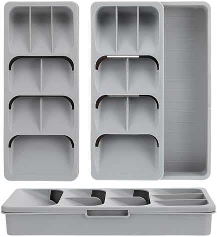 2 Pcs Silverware Drawer Organizer with Expandable Tray for Kitchen Drawer, Adjustable Compact Plastic Kitchen Utensil Storage for Spoons Forks Knives Easy to Access & Save Space by Unknown