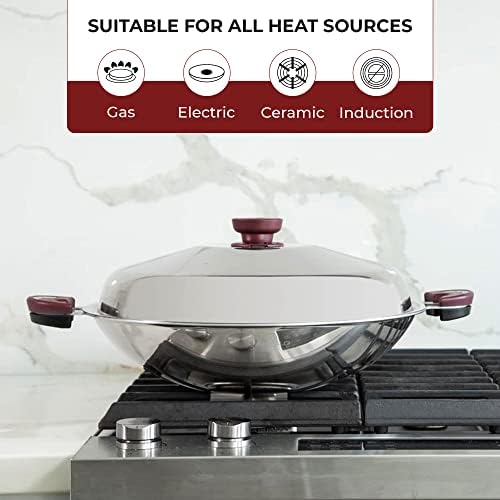 BUFFALO Clad Stainless Steel Wok Pan with Lid Flat Bottom 15 inch (38cm) Stir Frying Pan Tri-Ply Nonstick Cookware - Double Handle Cooking Pot for Induction/Electric/Gas Stoves - Image 6
