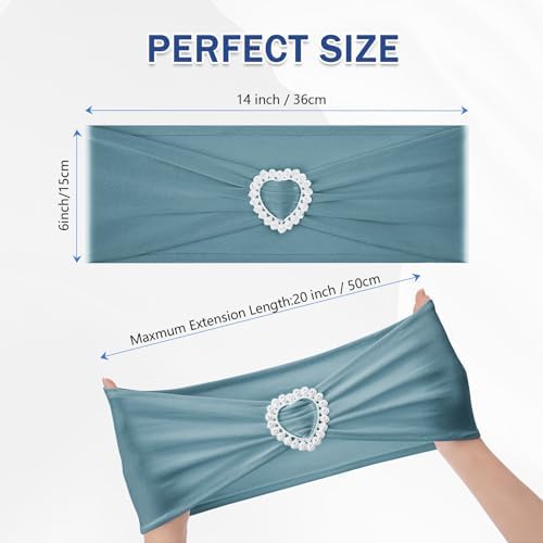 Pack of 60 Spandex Chair Sashes Bows Stretch Chair Cover Band with Buckle Slider Universal Elastic Chair Ties for Wedding Banquet Party Event Decoration (Dusty Blue) - Image 2