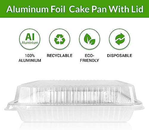 KitchenDance Disposable Silver 13" x 9" x 2" Aluminum Cake pans with Lids - 80 Ounces Rectangular Baking Pan Perfect for Cakes, Casseroles - Non Stick Pan for Baking, Storing, Preparing Food, 12 sets - Image 2