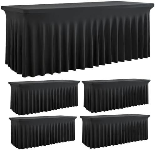 Spandex Tablecloth 6FT Rectangle Table Cover 4 Pack Black Wrinkle-Free by Outpain