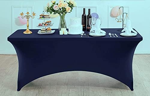 MDS® Pack of 5 Spandex Tablecloth 8FT Tight Fitted Stretch Table Cover – Washable Wrinkle-Free Reusable Elastic Patio Tablecloth for Wedding, Party, Banquet, Trade Show, Event Décor - Navy Blue - Image 3