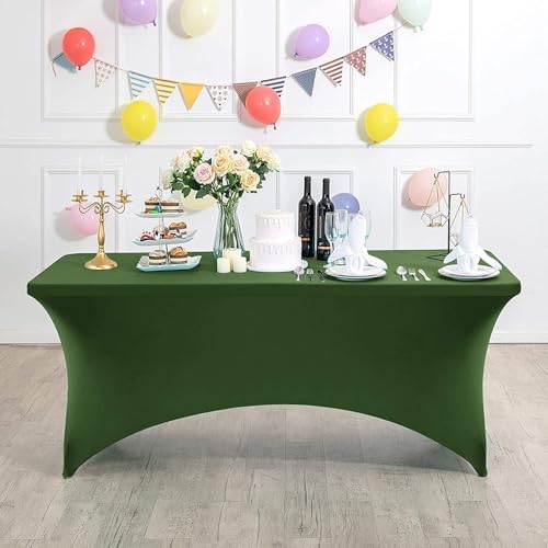 MDS® Pack of 2 Spandex Tablecloth 4FT Tight Fitted Stretch Table Cover – Washable Wrinkle-Free Reusable Elastic Patio Tablecloth for Wedding, Party, Banquet, Trade Show, Event Décor - Olive Green - Image 2