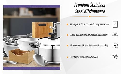 YBM Home Stainless Steel Cooking Spoon - Solid Silver Coated Large Serving Utensil 14 inch, 3 Pack - Image 4