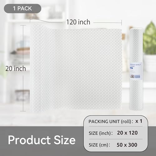 FIFTY FEET 20"x120" Non-Adhesive Shelf Liner for Kitchen Cabinets and Drawers, Washable Non-Slip PVC Cabinet Liner (White Circle)(1 Roll) - Image 5