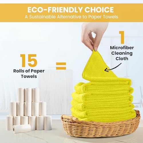SIFANGKE Microfiber Cleaning Cloth, 12 Pack Yellow Cleaning Rags for Housekeeping, Reusable Microfiber Towels for Car, Kitchen, Bathroom and Household Cleaning Supplies, 11.8"X11.8" - Image 6