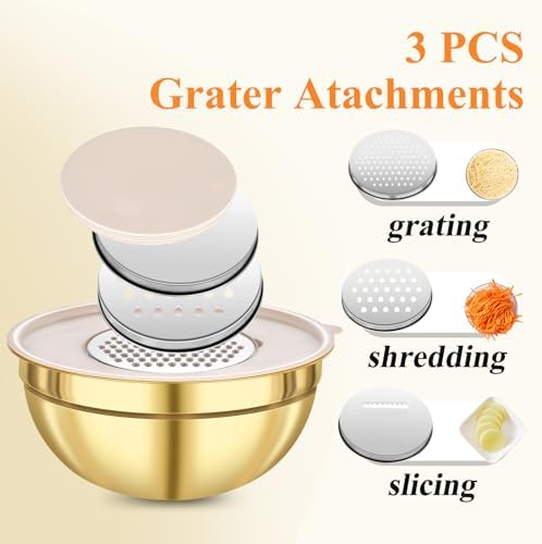 KesaPlan Mixing Bowls with Airtight Lids Set 7 PCS Stainless Steel Bowls with 3 Grater Attachments Nesting Metal Mixing Bowls,Size 4.5,4,3.5,2.1,1.5,1.1,0.7QT,Great for Mixing & Serving - Image 3