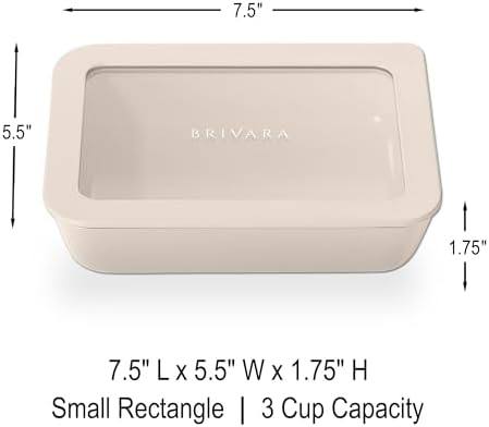 Glass Food Storage Container with Lid, 3-Cup Small Rectangle | Microwave-Safe Airtight Lid, Oven-Safe Ceramic-Coated Glass | Zero Plastic, No PFAS/PFOA/BPA, Reusable [Crema] - Image 2