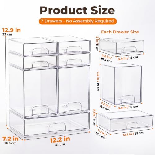 Stackable Bottle Storage Organizer Baby, Clear Acrylic Storage Drawers with Non-Slip Pads, Ideal for Countertop, Vanity, Bathroom, Kitchen, Cabinet, Pantry, and Office Organization, 7 Pack - Image 2