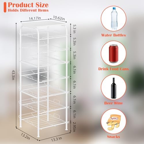 smusei Water Bottle Organizer 7 Tier Free Standing Bottled Water Storage Rack Metal Wire Water Bottle Holder Rack Large Capacity Soda Beverage Drink Stand Shelf for Pantry Kitchen Office, White - Image 3
