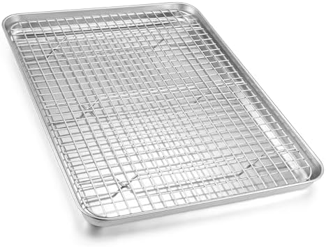 Homikit Half Baking Sheet with Wire Rack (1 Pan+1 Cooling Rack), 18" x 13" | Stainless Steel Cookie Sheet Pan with Cooling Rack Set, Large Bacon Tray for Oven Baking Cooking Roasting, Dishwasher Safe by Homikit