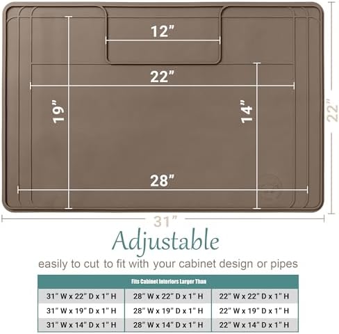 The Original Under Sink Mat - Silicone Waterproof mat, Trimmable, Easy to Clean, Kitchen cabinet liner, Under sink protector mats, Drip Tray with Lip (Brown, 31" x 22") - Image 2