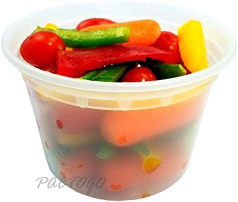PCM 16 oz. Heavy Duty Round Deli Food Soup Plastic Container w/Lid 100% BPA Free (Pack of 12 Sets) - Image 2