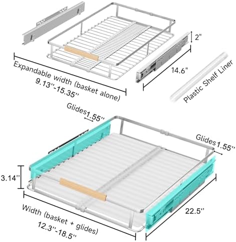 Expandable Pull Out Cabinet Organizer, 12.3"-18.5" W x 22.5''D - Image 2