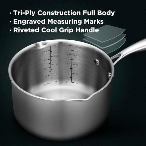 Tri-Ply Stainless Steel Sauce Pan with Steamer Basket & Straining Glass Lid— 2-in-1 Multi-Function Pot for Steaming, Boiling & Simmering — Healthy, Durable, Rust-Resistant, Professional-Grade Cookware - Image 3