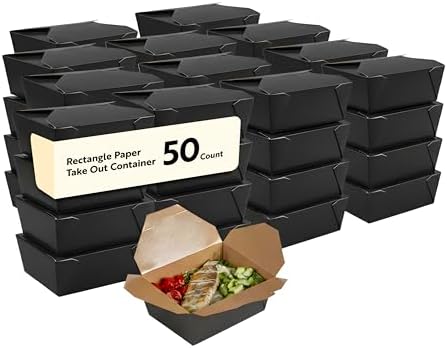 Restaurantware Paper Food Box 50 Count 45 Oz Leakproof Paper Lunch Box Greaseproof Food Container Tab-Lock Design 6.73 x 5.5 x 2.6 Inches Black by Restaurantware