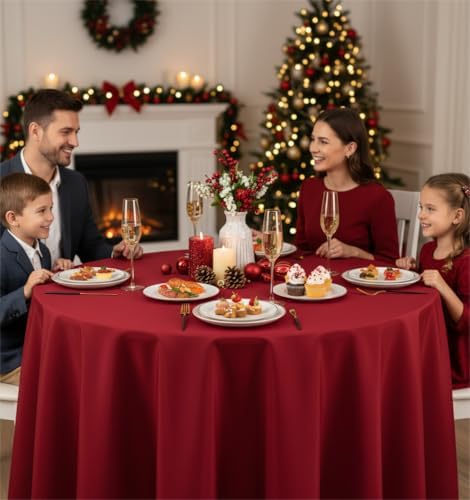 Fitable 8 Pack Red Tablecloths 84 Inch Round for 36"-60" Tables - Image 3