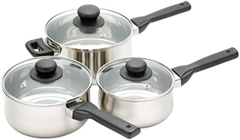KitchenCraft JURY3PC Jury Induction Saucepan Set with Lids, Gift Boxed, Stainless Steel, 3 Pieces Silver 16 cm (6½"), 18 cm (7") and 20 cm (8") pans by KitchenCraft