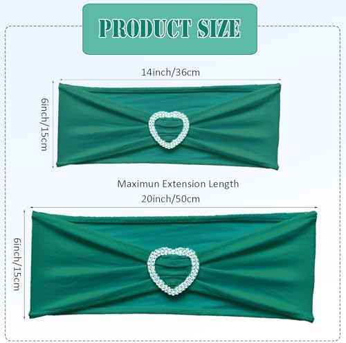 Dark Green Chair Sashes 60 Pack Spandex Green Chair Sashes Bands with Heart Buckle Slider for Wedding Banquet Party Decorations - Image 2