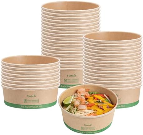 Restaurantware 25 oz Compostable Paper Bowl - 200 Pack - Sustain Take Out Paper Salad Serving Bowl, Hot-Cold Meal Prep - Disposable Kraft Paper To Go Box for BBQ, Parties, Catering - Image 2