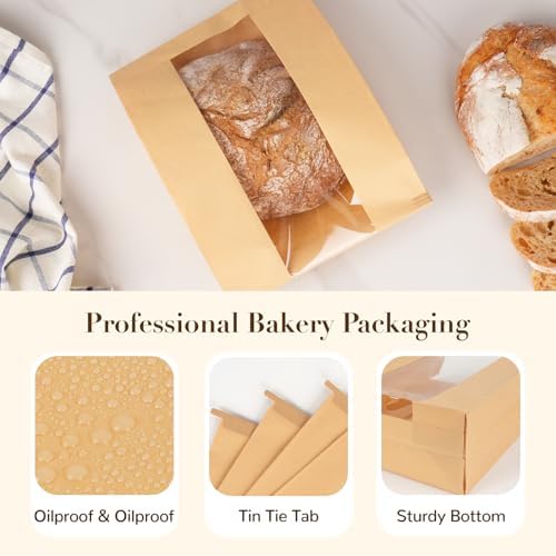 100 Pack Small Paper Bread Bags for Homemade Sourdough Bread, 7x3×11.5 Inches Resealable Tin Tie Tab Bakery Bags with Window for Half Loaves, Round Sourdough and Dozen Cookies - Image 3