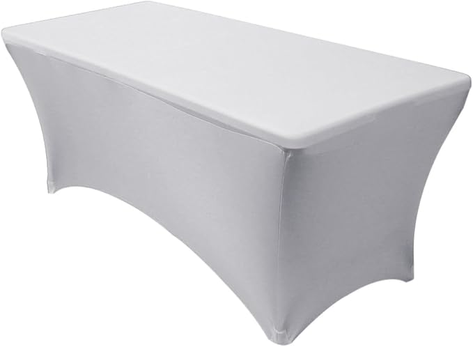 MDS® Pack of 2 Spandex Tablecloth 8FT Tight Fitted Stretch Table Cover – Washable Wrinkle-Free Reusable Elastic Patio Tablecloth for Wedding, Party, Banquet, Trade Show, Event Décor - Light Grey by MDS
