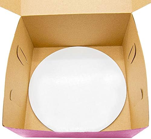 Made in USA 8" X 8" X 4" Recycled Pink Kraft Cake Box & 8" Round Cake Boards (Pack of 10 – Front Loading) - Image 4