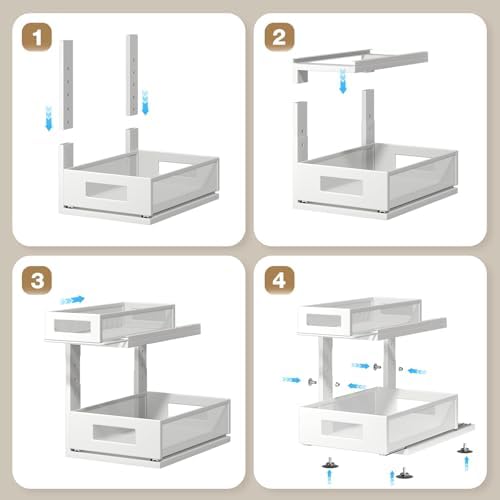 2 Pack Under Sink Organizer With Next-Gen Ball-Bearing Slides,2-Tier Pull Out Cabinet Storage,Height Adjustable Drawer Shelf for Bathroom,Kitchen,Laundry,Cabinet,Pantry(Patent Pending) - Image 5
