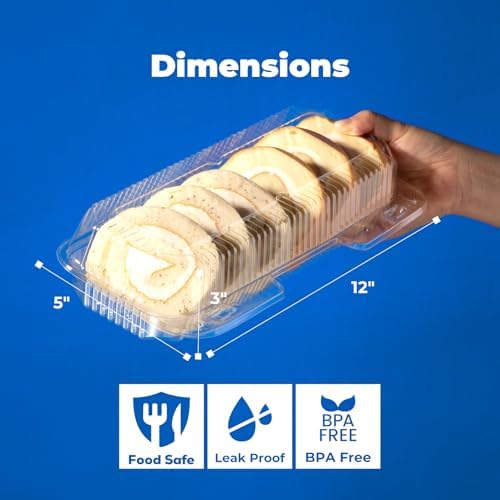 Fit Meal Prep 25 Pack 12" x 5" x 3" Clear Hinged Plastic Containers, Clamshell Take Out Containers, Bakery To Go Disposable Plastic Container, Ideal for Cake Roll Cookie Pastry Bread Fruit Sandwiches - Image 2