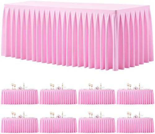 8 Pack Pink Rectangle Tablecloth 6 FT Stretch Spandex Fitted Table Cloth for 6 Foot Rectangle Tables Banquet Tablecloths Wrinkle Free Table Cover Skirt Ruffle Tablecloths for Party Wedding Birthday by Tao-GePartyDecorations