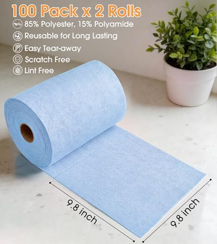 KitchLife Microfiber Cleaning Cloth Roll, 200 Pack - Tear-Away Microfiber Paper Towels, Lint-Free, Reusable, Washable for Kitchen, Car, Dishes, and Sensitive Surfaces (Blue) - Image 2