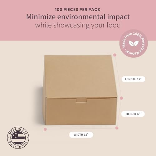 Reversible Bakery Boxes 12 x 12 x 6 in, No Window Lock Corner Tall Cake Boxes with Front Tuck Lock & Side Clips, Ideal for Layer Cakes, Kraft or White Exterior, Microwavable, 50 Pack - Image 2